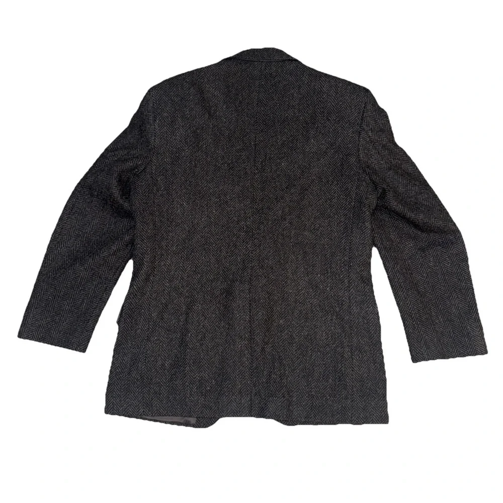 WFF by Farah Blazer Men Dark Gray Black Herringbone 100% Wool Tweed 2 Button 42R
